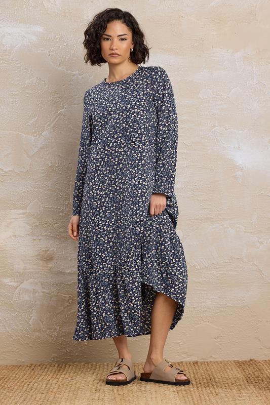 PixieGirl Petite Navy Blue Floral Tiered Maxi Dress