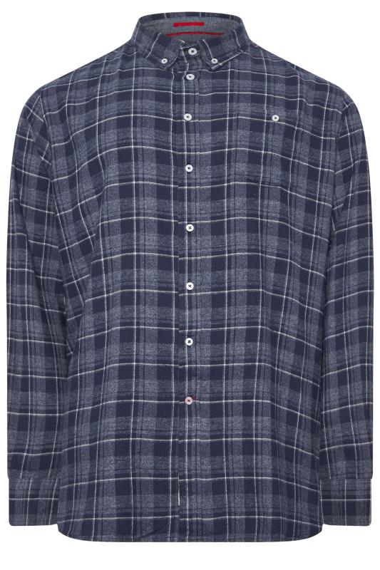 D555 Big & Tall Navy Blue Check Print Long Sleeve Shirt | BadRhino 2