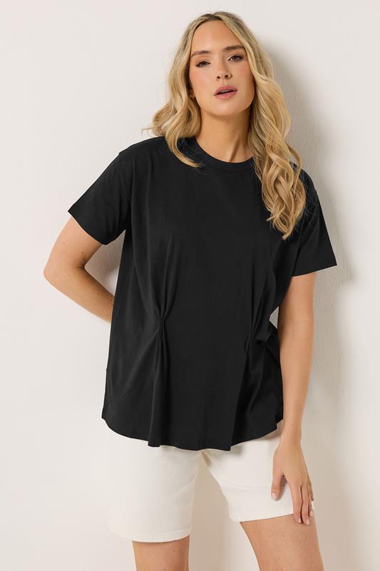 LTS Tall Women's Black Pleat Front Cotton T-Shirt | Long Tall Sally 1