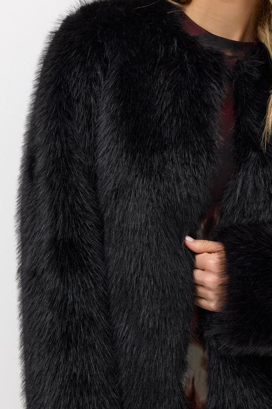LTS Tall Black Faux Fur Collarless Jacket | Long Tall Sally 5
