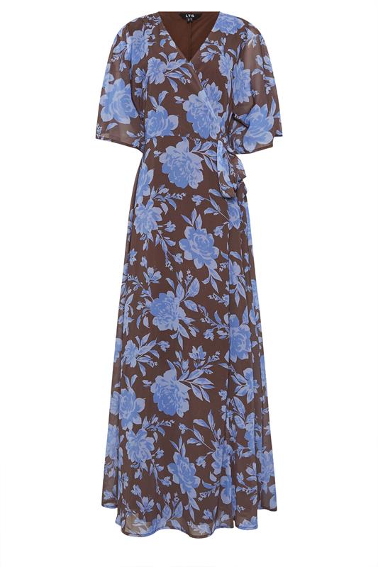 LTS Tall Women's Chocolate Brown & Blue Floral Wrap Maxi Dress | Long Tall Sally 5