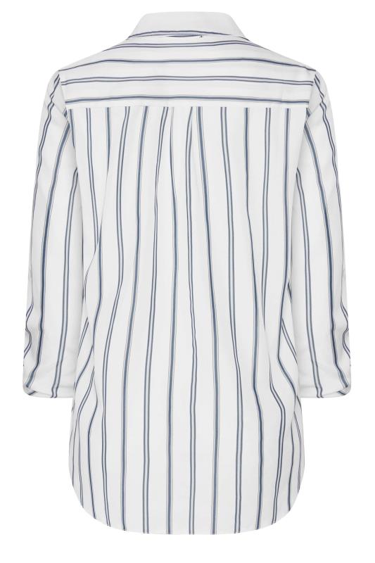 M&Co White & Navy Blue Stripe Tab Sleeve Shirt | M&Co 7