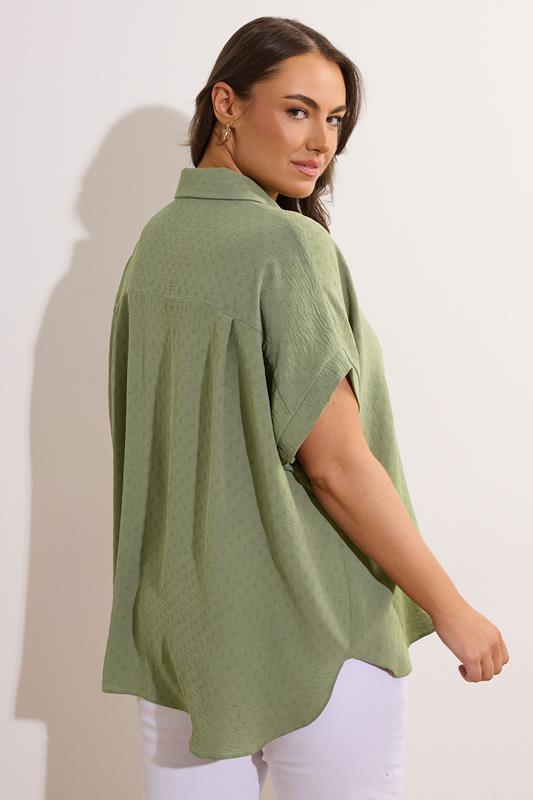 EVANS Plus Size Khaki Green Grown-On Sleeve Blouse | Evans 2