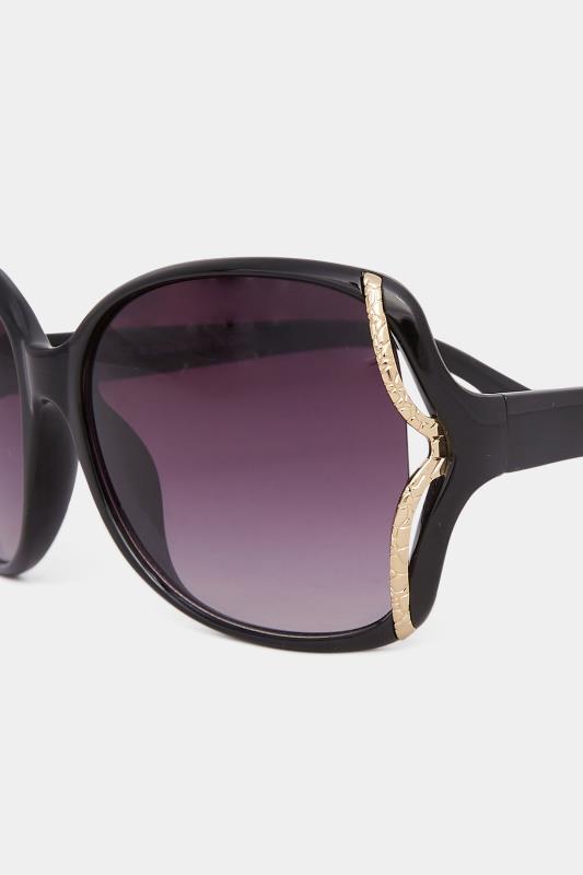 Black Oversized Gold Detail Sunglasses | Yours Clothing 3