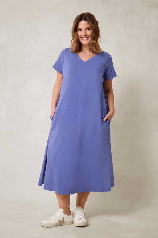 EVANS Plus Size Bright Blue Premium Cotton Dress | Evans 1