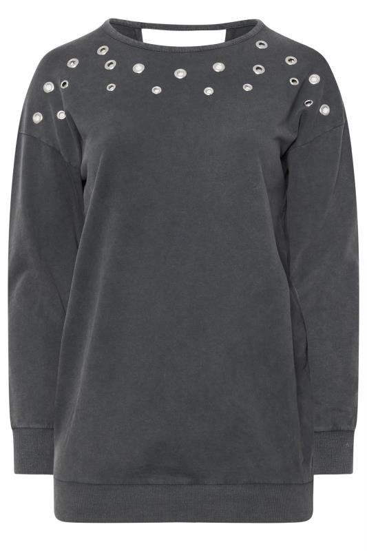 YOURS Plus Size Grey Acid Wash Eyelet Sweatshirt | Yours Clothing 5