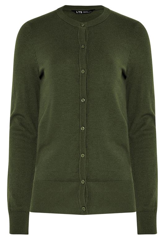 LTS Tall Dark Olive Green Crew Neck Button Cardigan | Long Tall Sally 5