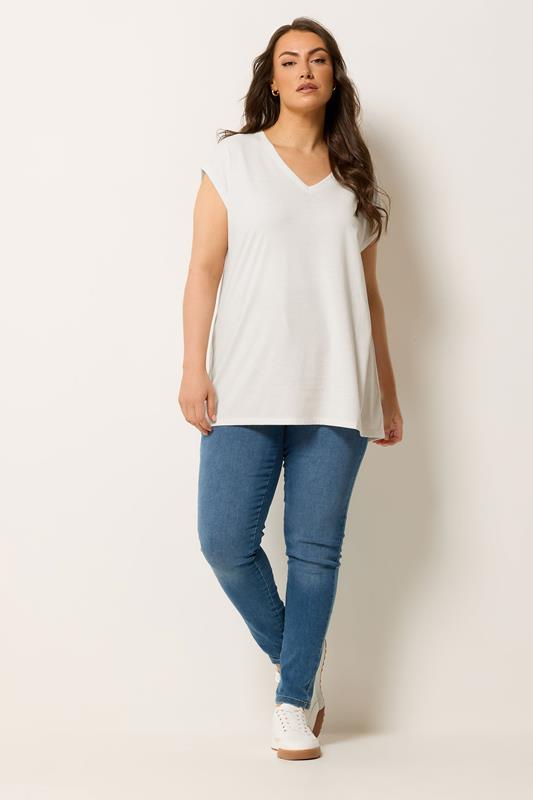 YOURS Curve Ivory White V-Neck Basic T-Shirt