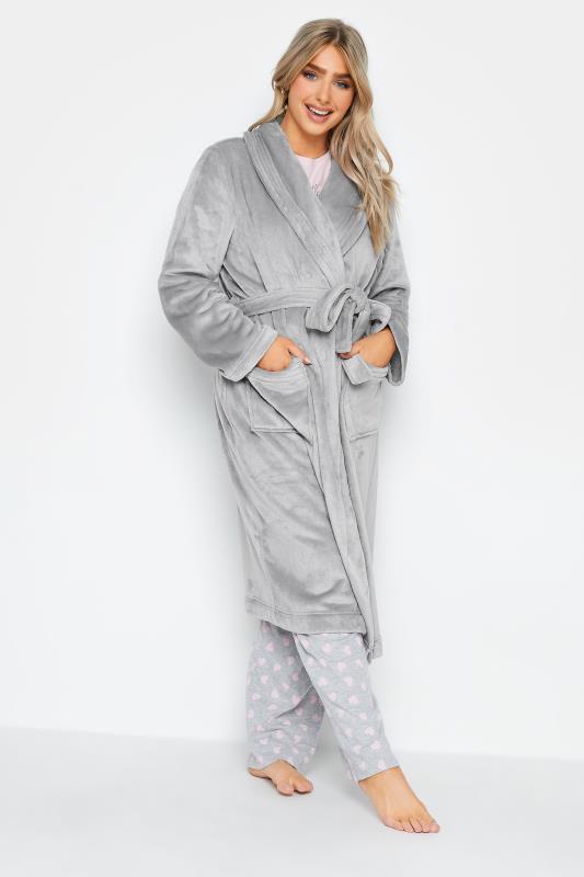 Women's  M&Co Light Grey Soft Touch Shawl Collar Dressing Gown