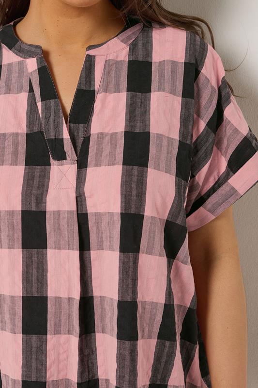 YOURS Plus Size Pink & Black Check Overhead Half Placket Shirt | Yours Clothing 4