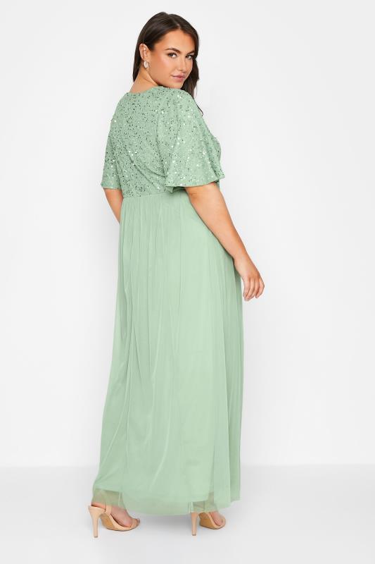 LUXE Plus Size Sage Green Sequin Hand Embellished Maxi Dress | Yours Clothing 4