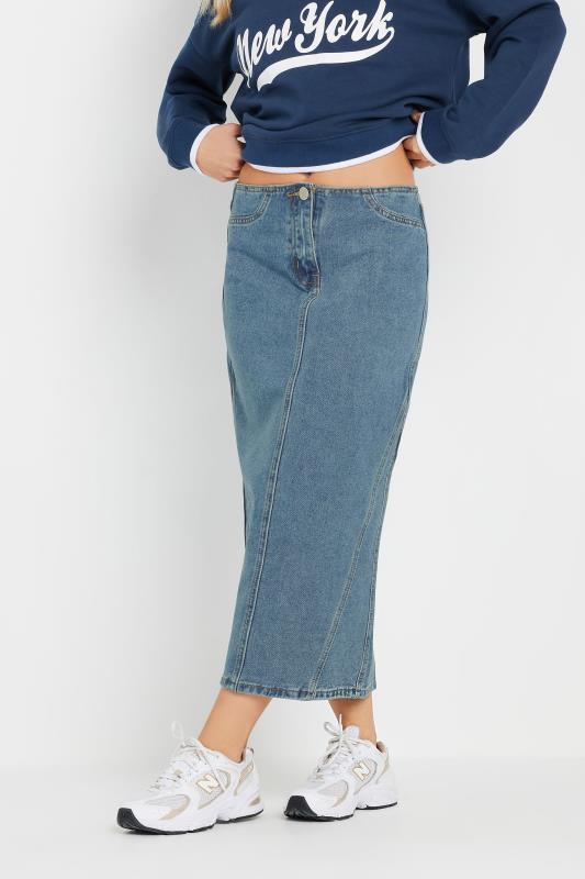 PixieGirl Petite Women's Light Blue Denim Seam Midi Skirt | PixieGirl 2