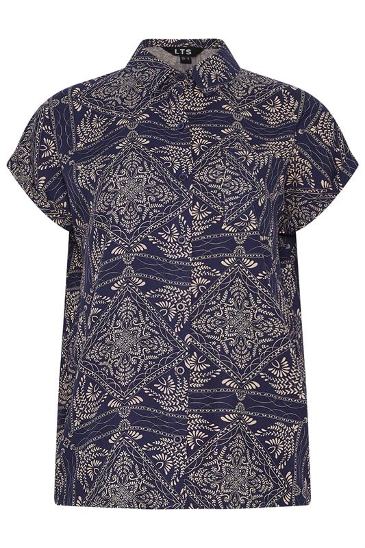 LTS Tall Navy Blue Tile Print Button Shirt | Long Tall Sally 6