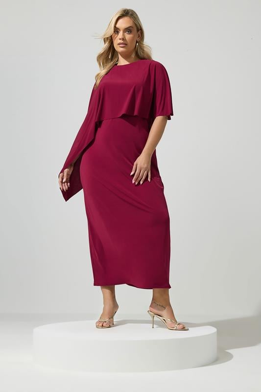 YOURS LONDON Plus Size Burgundy Red Maxi Cape Dress | Yours Clothing 1
