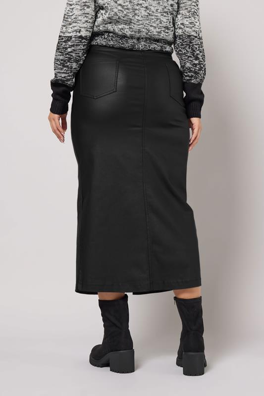 YOURS Plus Size Black Coated Split Hem Midaxi Skirt | Yours Clothing 2