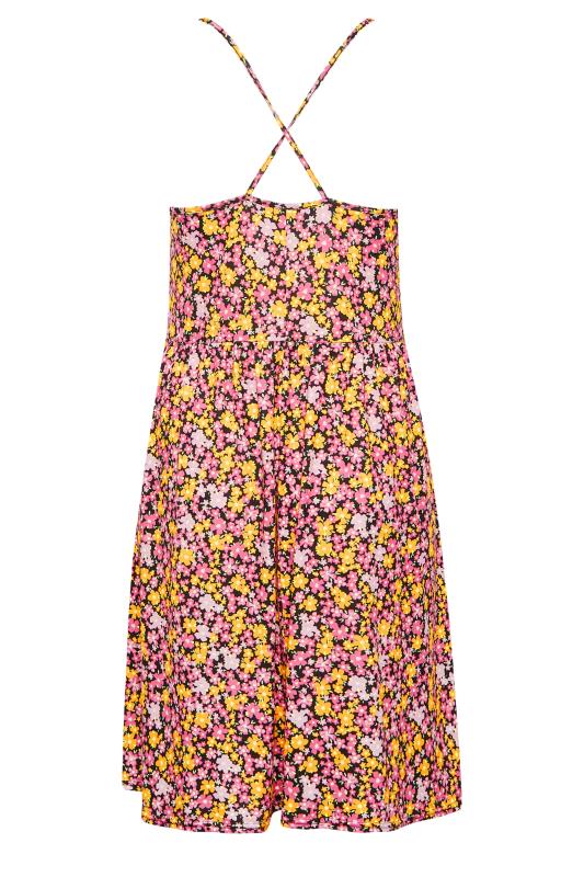 YOURS Plus Size Pink Floral Print Ring Front Midi Dress | Yours Clothing 7