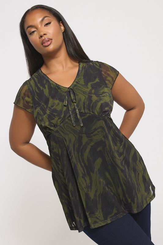 YOURS Plus Size Green Swirl Print Mesh Top | Yours Clothing 1