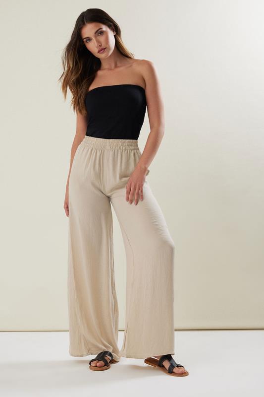 LTS Tall Stone Brown Matt Satin Wide Leg Trousers | Long Tall Sally 1
