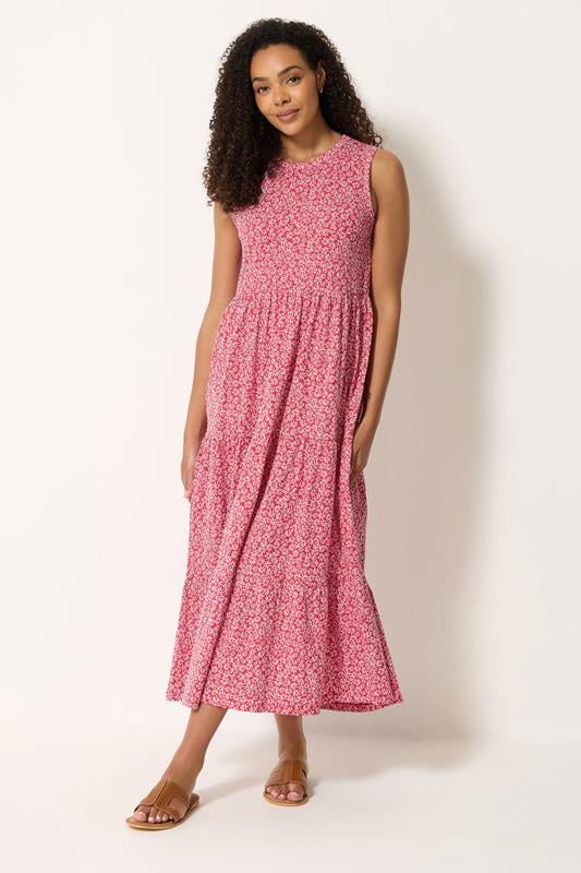 M&Co Blue Notch Neck Tiered Cotton Maxi Dress | M&Co