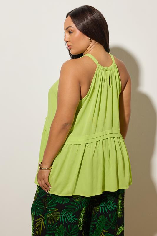 BUMP IT UP MATERNITY Plus Size Chartreuse Green Crinkle Halter Neck Top | Yours  5