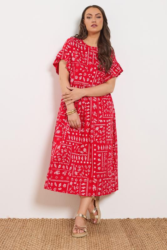 YOURS Curve Red Mixed Shell Midi Dress