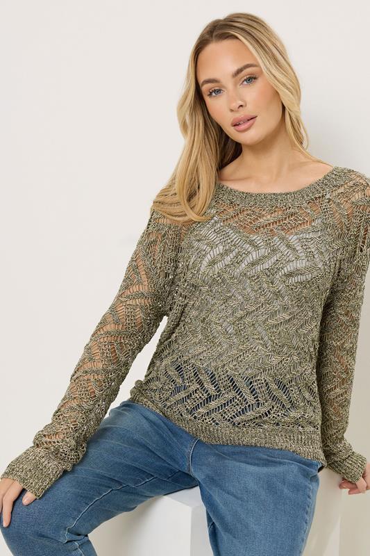 M&Co Khaki Green Open Stitch Knitted Jumper