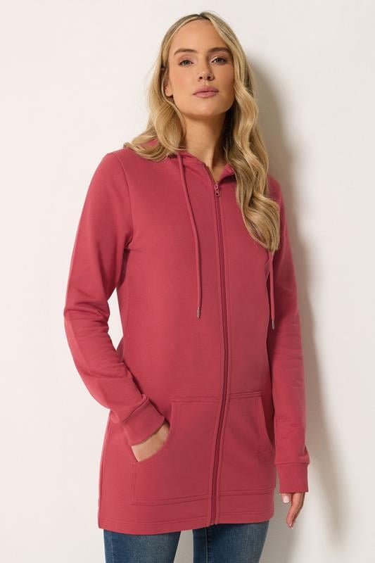 LTS Tall Red Cotton Longline Zip Hoodie