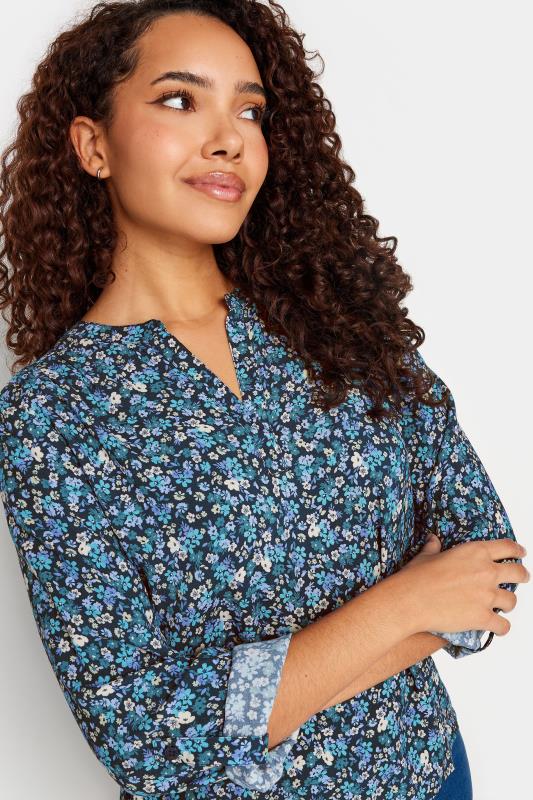 M&Co Blue Ditsy Floral Print V-Neck Shirt | M&Co 4