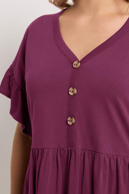 YOURS Plus Size Purple Peplum Button Top | Yours Clothing 4