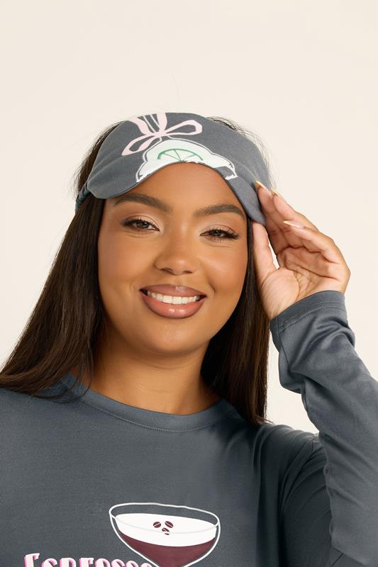 YOURS Plus Size Grey 'Espresso Yourself' Soft Touch Pyjama & Eye Mask Set | Yours Clothing 6