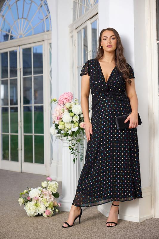 YOURS LONDON Curve Black Metallic Spot Twist Front Dress