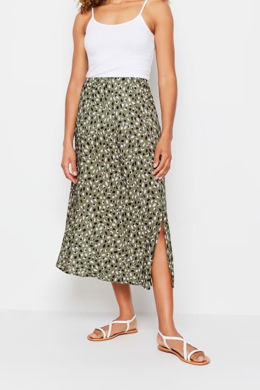 Women's  M&Co Khaki Green Spot Print Midaxi Skirt