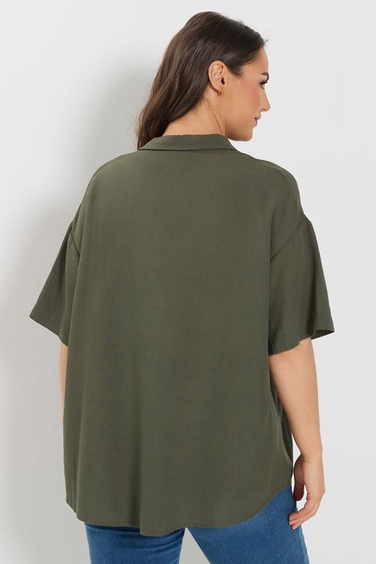 YOURS Plus Size Khaki Green Linen Shirt | Yours Clothing 2