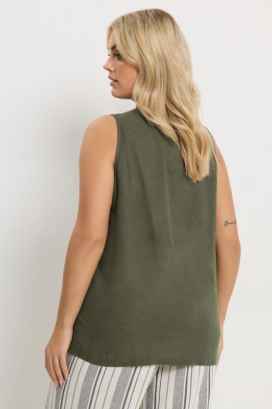 YOURS Plus Size Khaki Green Linen Waistcoat | Yours Clothing 4