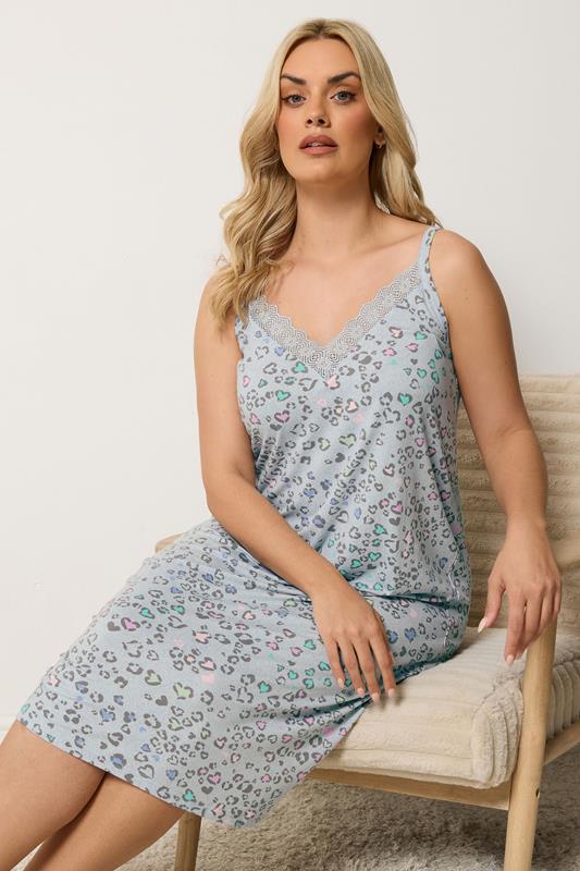  YOURS Curve Grey Leopard Print Soft Touch Chemise Nightdress
