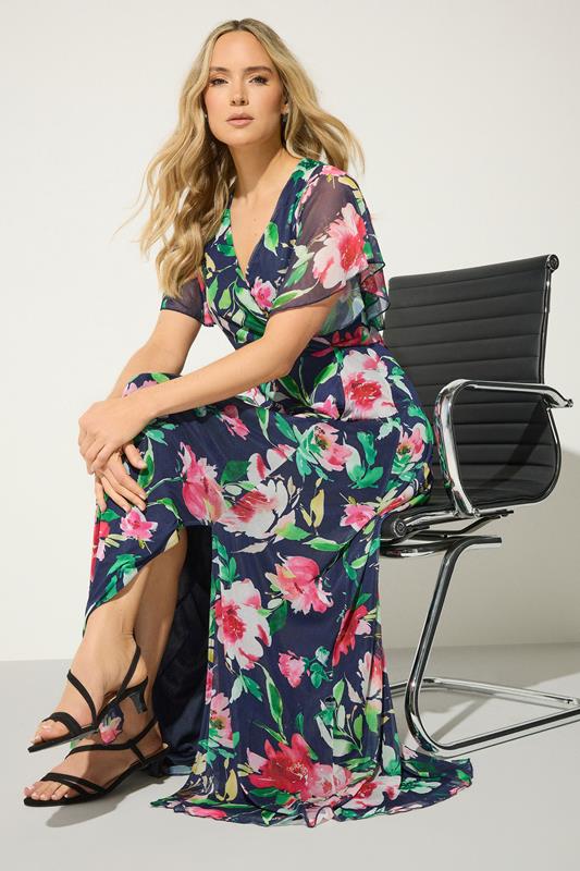 LTS Tall Women's Navy Blue Floral Mesh Maxi Dress | Long Tall Sally 1