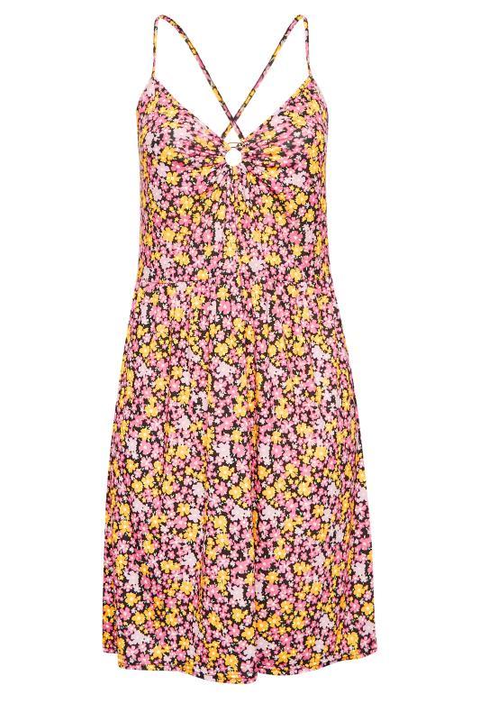 YOURS Plus Size Pink Floral Print Ring Front Midi Dress | Yours Clothing 6