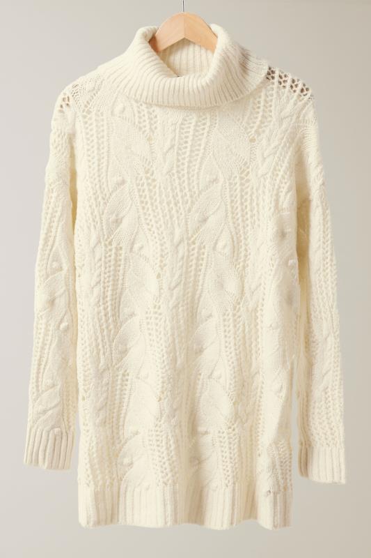 EVANS Plus Size White Roll Neck Stitch Detailing Knitted Jumper | Evans 6