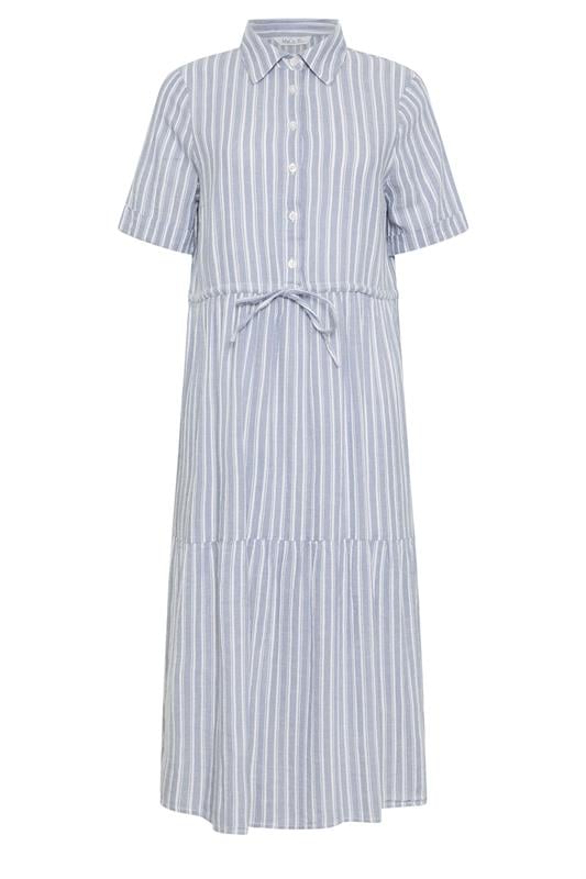M&Co Blue Stripe Tie Waist Cotton Shirt Dress | M&Co 5