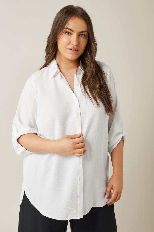 EVANS Plus Size White Tab Sleeve Shirt | Evans 1