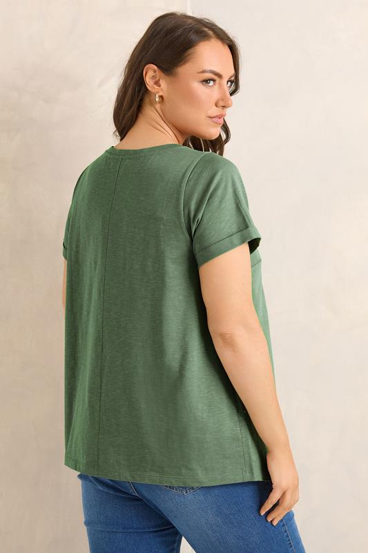 EVANS Plus Size Soft Khaki V-Neck Cotton T-Shirt | Evans 2