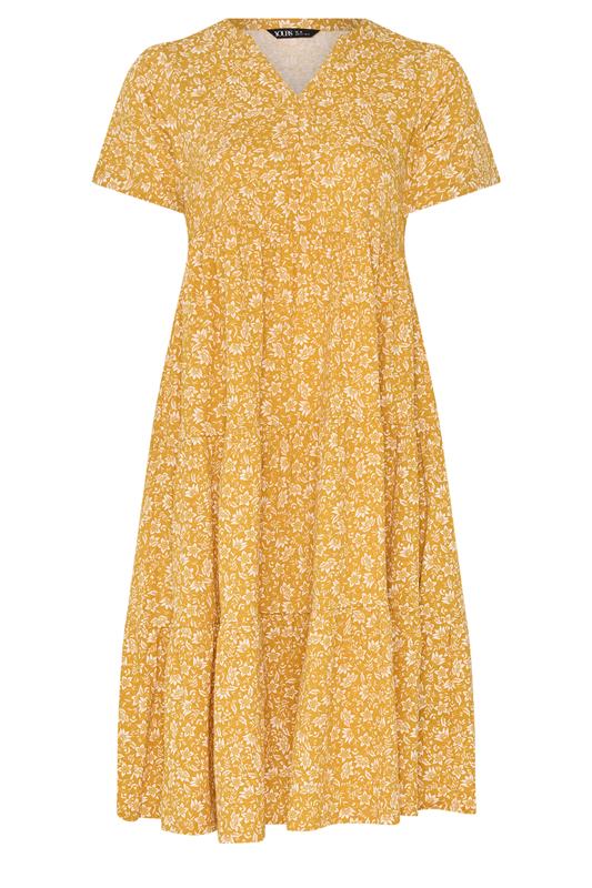 YOURS Plus Size Gold Yellow Floral Tiered Maxi Dress | Yours Clothing 5