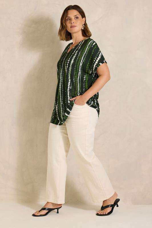 EVANS Plus Size Black & Khaki Tie Dye Swing Top | Evans 1