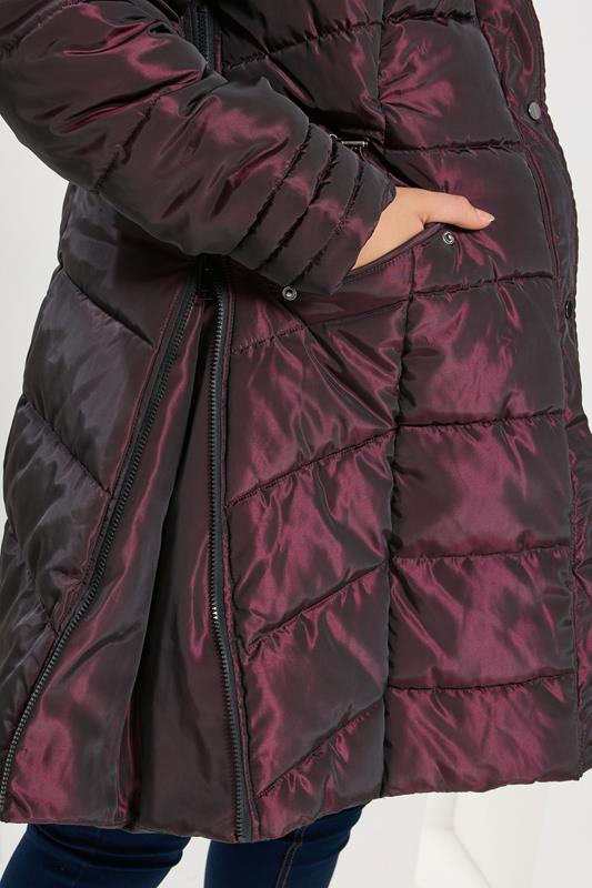 BUMP IT UP Maternity Plus Size Purple Panelled Puffer Midi Coat | Yours Clothing 4