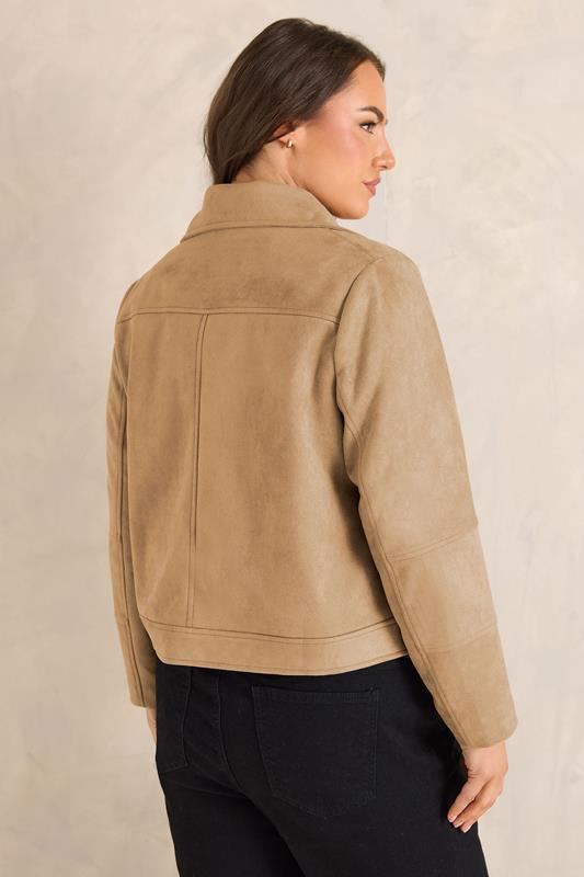 EVANS Plus Size Natural Brown Faux Suede Biker Jacket 5