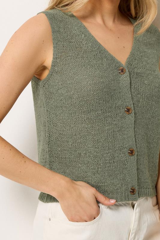 LTS Tall Women's Sage Green Button Knitted Vest Top | Long Tall Sally 5