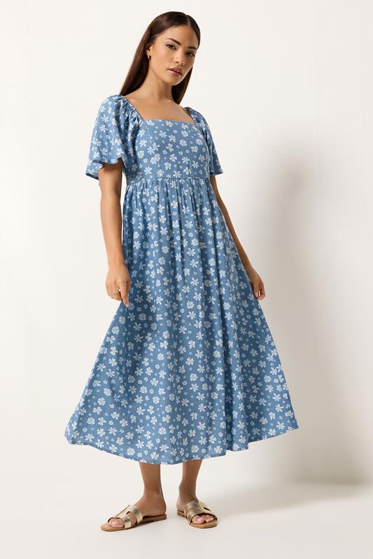 PixieGirl Petite Women's Blue Daisy Midi Dress | PixieGirl 1