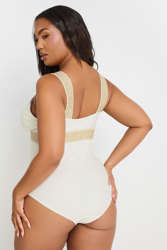 YOURS Plus Size White Metallic Tummy Control Swimsuit | Yours Clothing 4