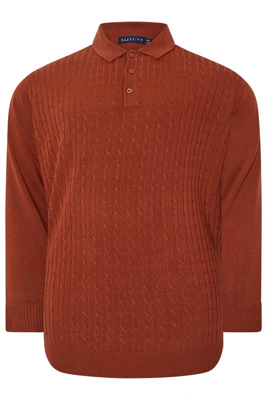 BadRhino Big & Tall Burnt Red Cable Knit Polo Shirt | BadRhino 5