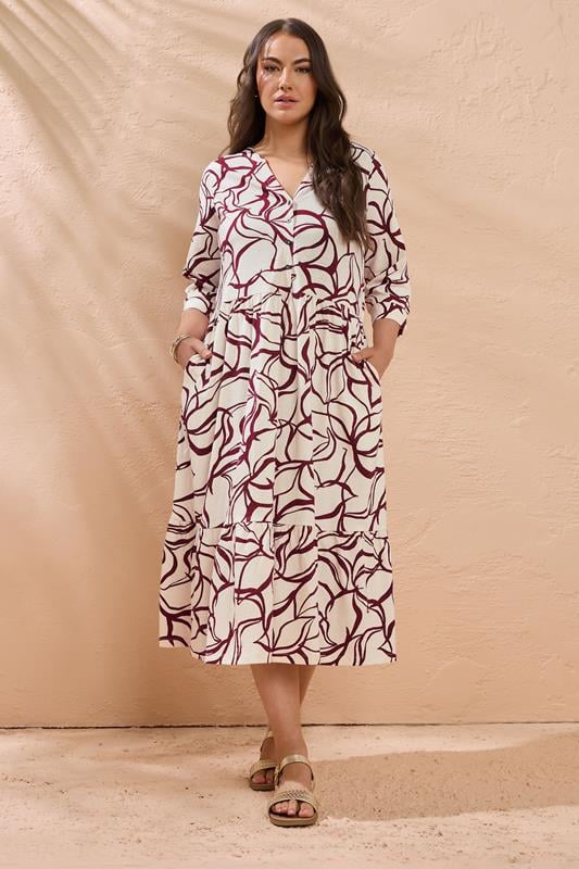 EVANS Plus Size Natural Brown Abstract Floral Cotton Dress | Evans 1